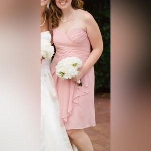 David’s Bridal Short Crinkle Chiffon Dress With Cascade Front in Ballet, Size 6